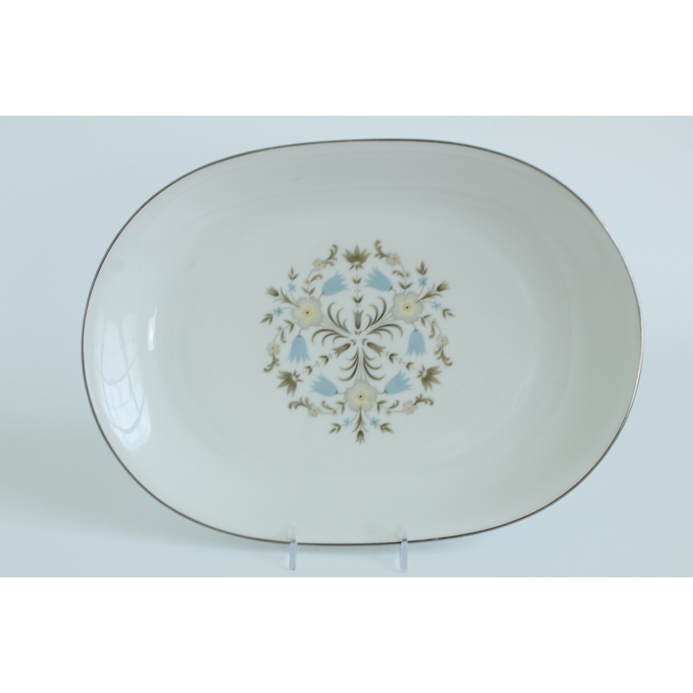 Heinrich H&C Selb Bavaria Porcelain Serving Platter Silver Trim 13" Vintage